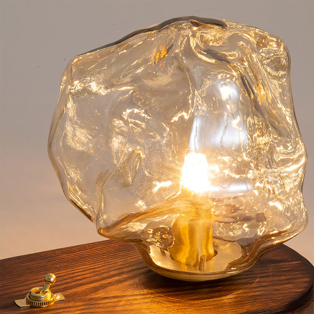 Avtoit | RusticLume – Amber Glass and Wooden Table Lamp