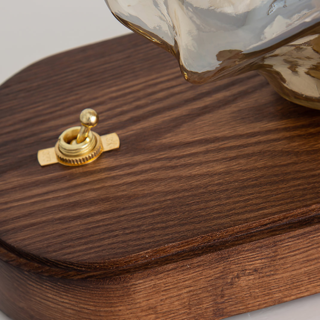 Avtoit | RusticLume – Amber Glass and Wooden Table Lamp
