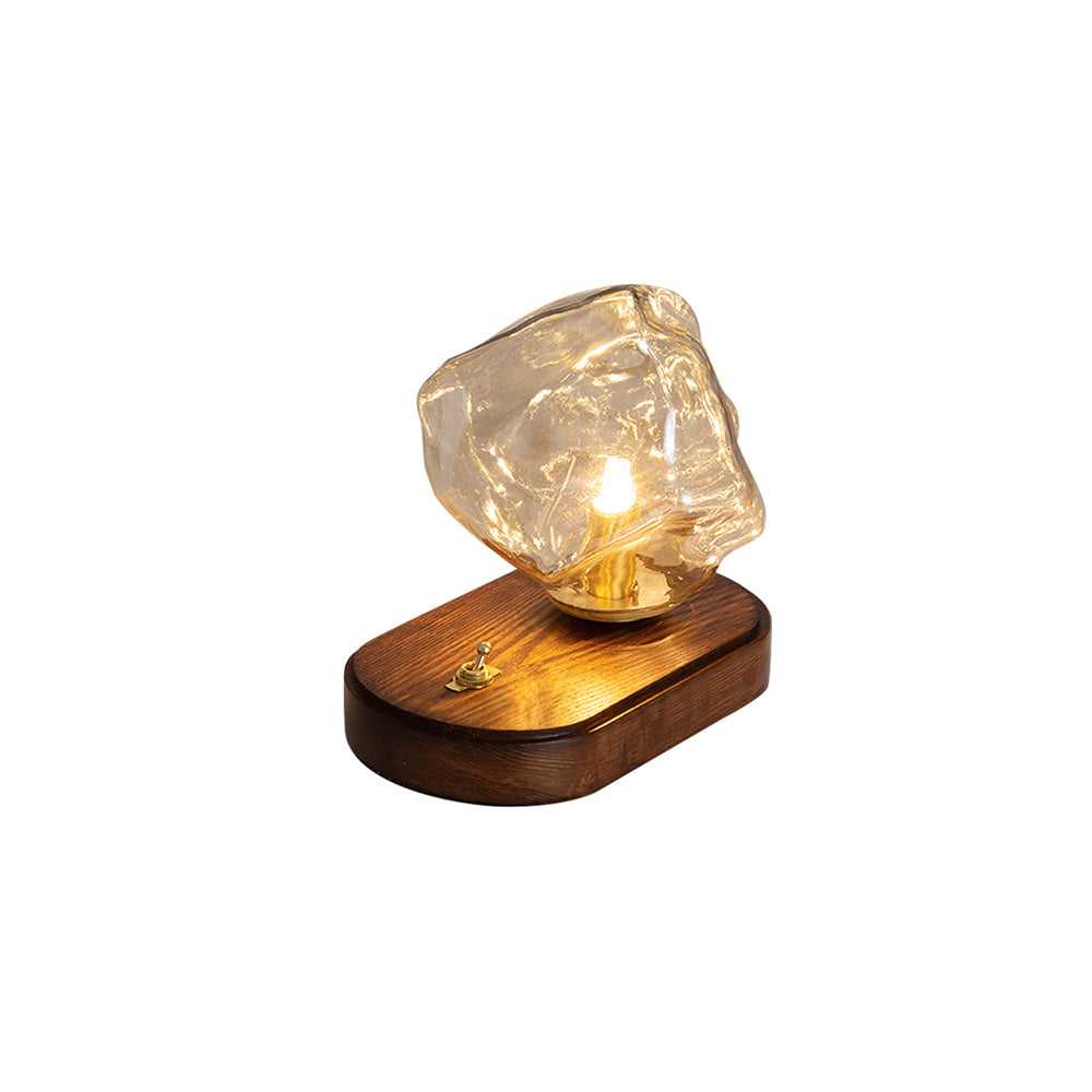 Avtoit | RusticLume – Amber Glass and Wooden Table Lamp