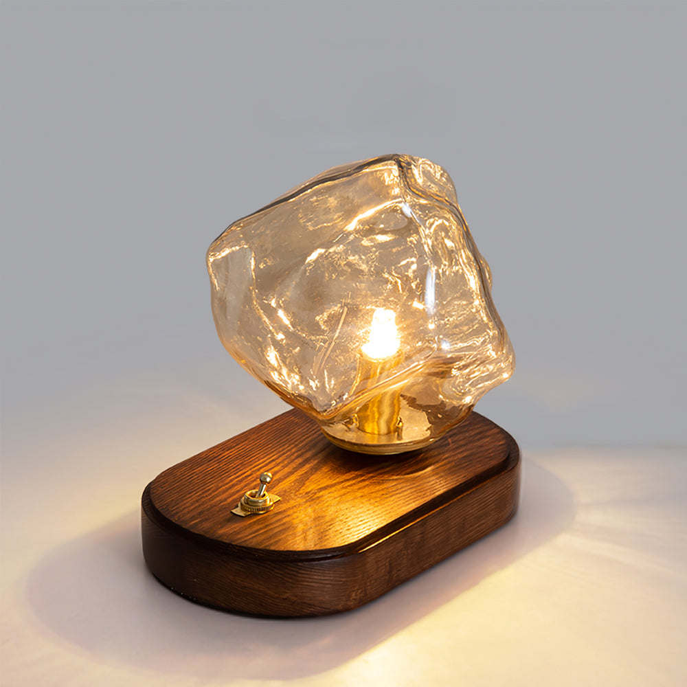 Avtoit | RusticLume – Amber Glass and Wooden Table Lamp