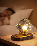 Avtoit | RusticLume – Amber Glass and Wooden Table Lamp