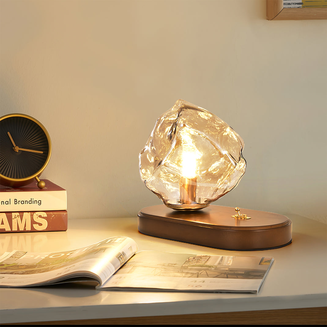 Avtoit | RusticLume – Amber Glass and Wooden Table Lamp