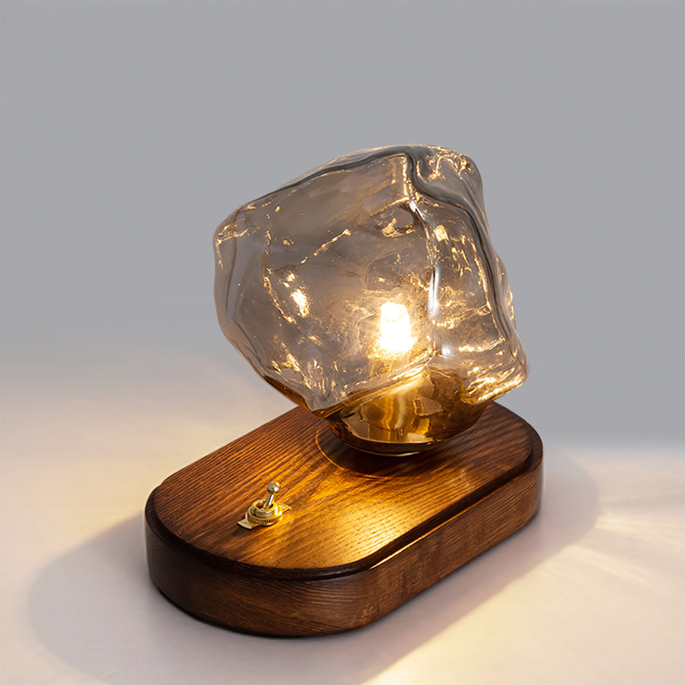 Avtoit | RusticLume – Amber Glass and Wooden Table Lamp