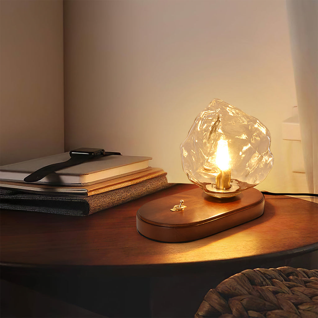 Avtoit | RusticLume – Amber Glass and Wooden Table Lamp
