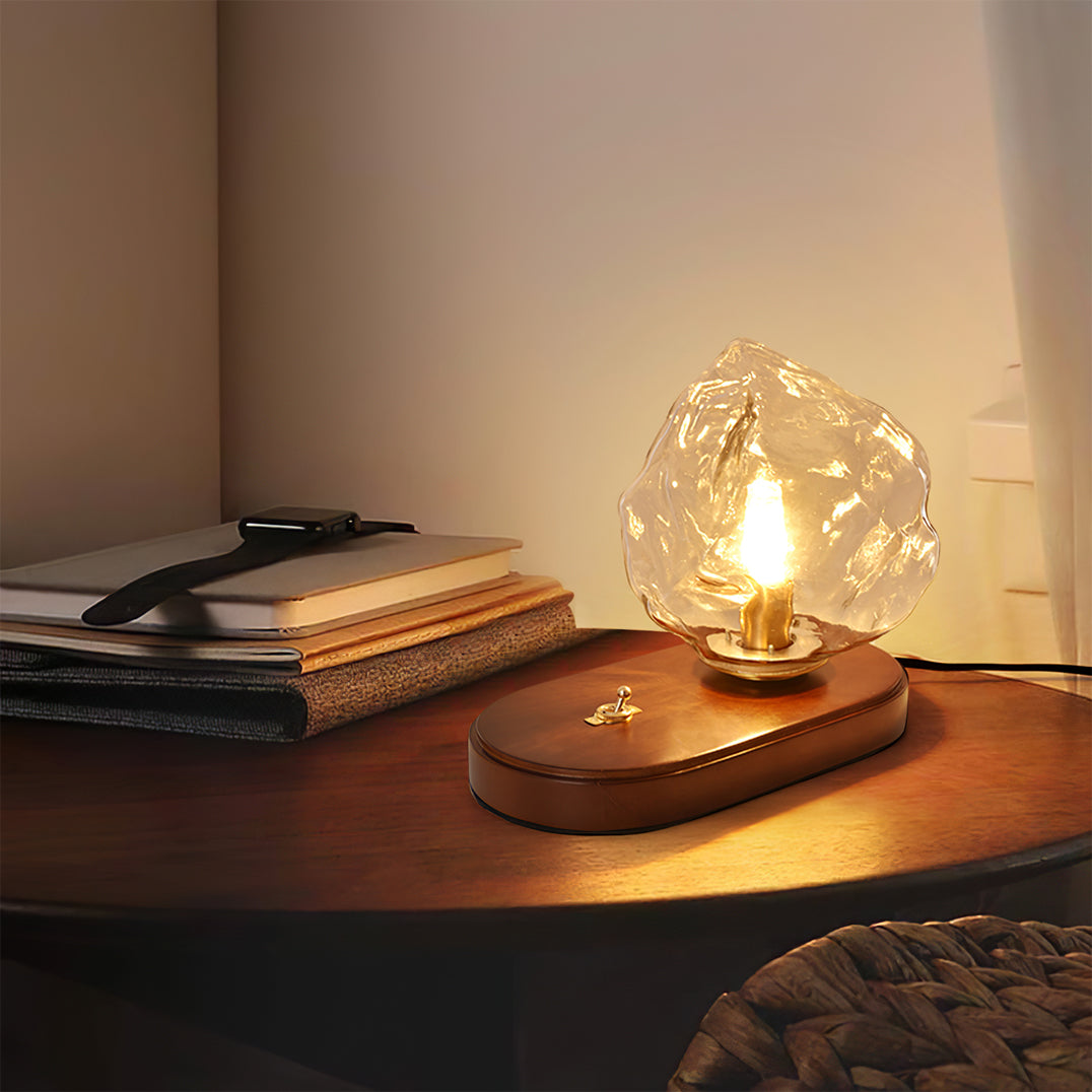 Avtoit | RusticLume – Amber Glass and Wooden Table Lamp