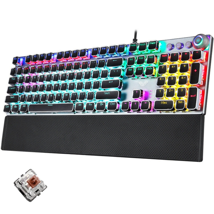 Avtoit | AULA F2088 108 Keys Mixed Light Plating Punk Mechanical Brown Switch Wired USB Gaming Keyboard with Metal Key (Silver)