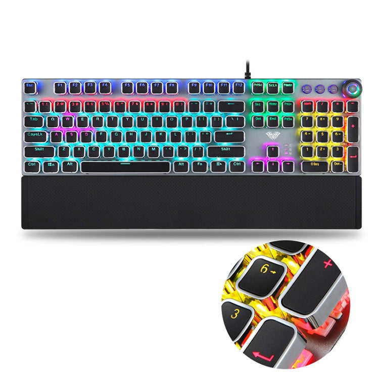 Avtoit | AULA F2088 108 Keys Mixed Light Plating Punk Mechanical Brown Switch Wired USB Gaming Keyboard with Metal Key (Silver)