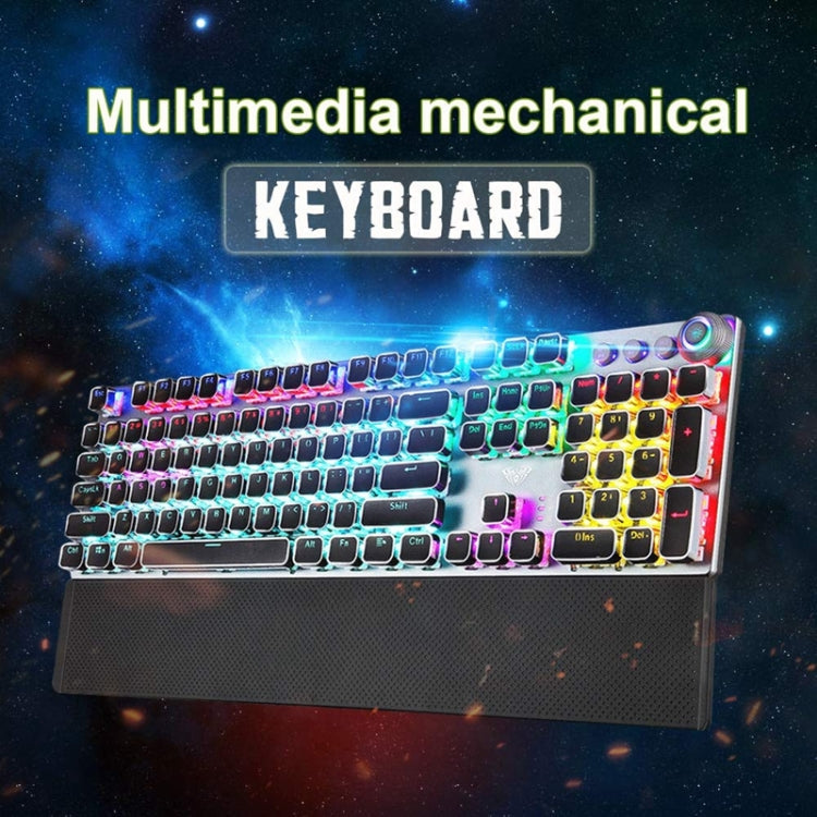 Avtoit | AULA F2088 108 Keys Mixed Light Plating Punk Mechanical Brown Switch Wired USB Gaming Keyboard with Metal Key (Silver)