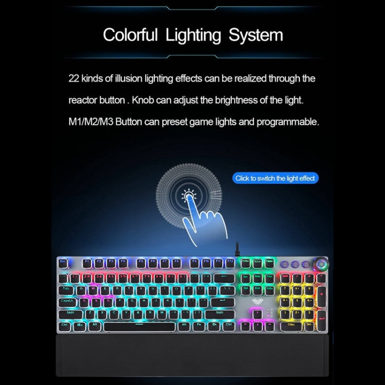 Avtoit | AULA F2088 108 Keys Mixed Light Plating Punk Mechanical Brown Switch Wired USB Gaming Keyboard with Metal Key (Silver)