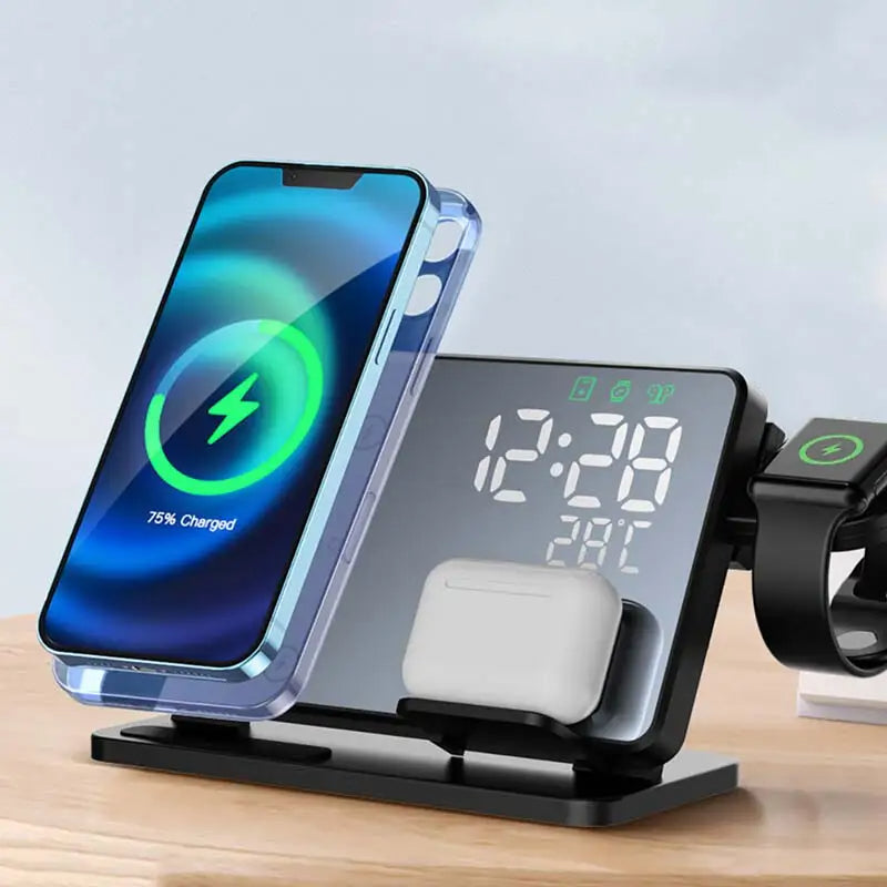 Avtoit | 3-in-1 Quick Charge Station | Premium Wireless Fast Charging Docking Station with Alarm Clock | for Apple iPhone, Watch & AirPods