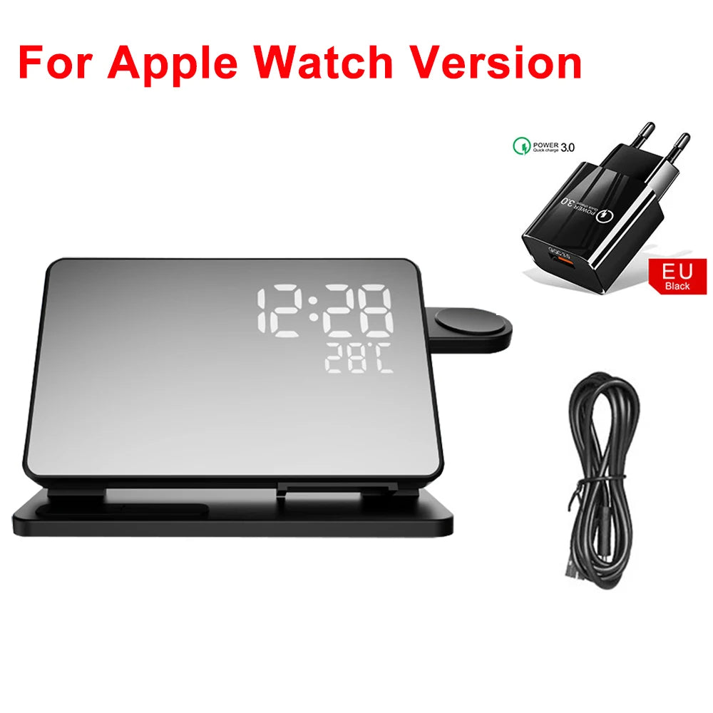 Avtoit | 3-in-1 Quick Charge Station | Premium Wireless Fast Charging Docking Station with Alarm Clock | for Apple iPhone, Watch & AirPods