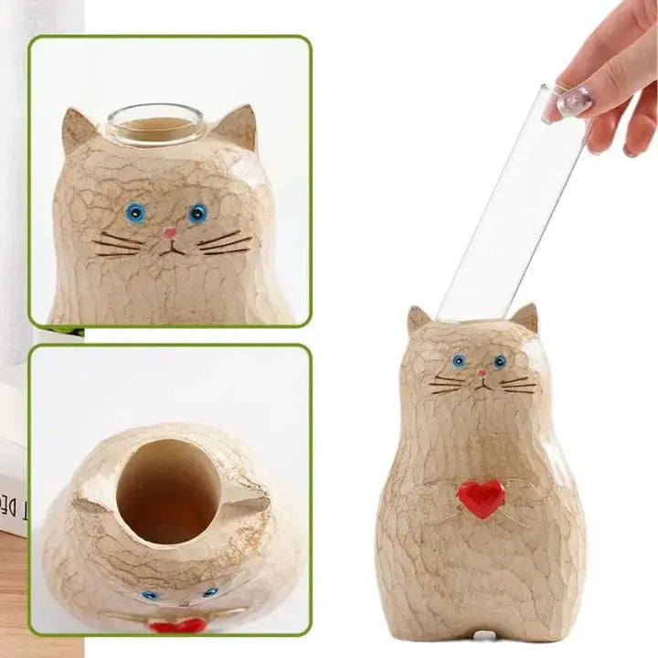 Avtoit | Cat wooden vase – Decor & gift for cat lovers