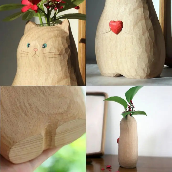 Avtoit | Cat wooden vase – Decor & gift for cat lovers
