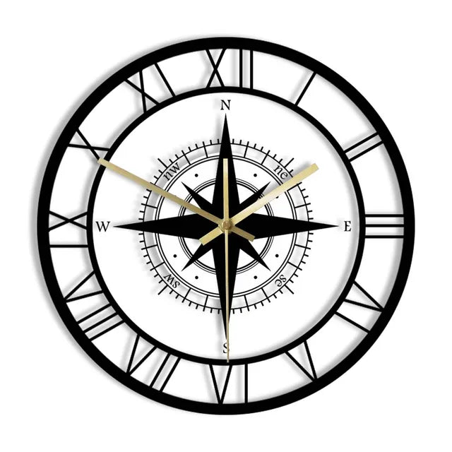 Vintage Nautical Compass Wall Clock with Quiet Movement