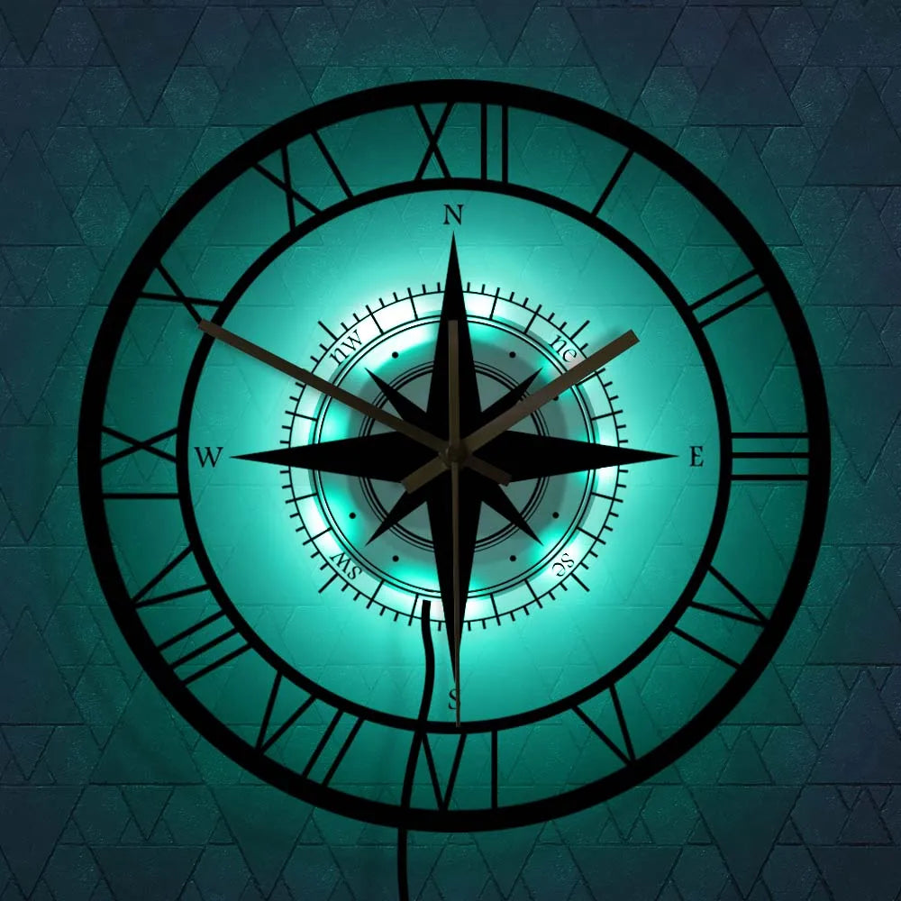 Avtoit | Decorative Silent Wall Clock with Acrylic Compass – Modern Nautical Design