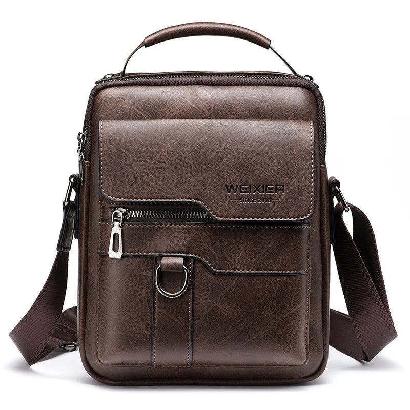 Men's Genuine Leather Shoulder Bag with Adjustable Strap