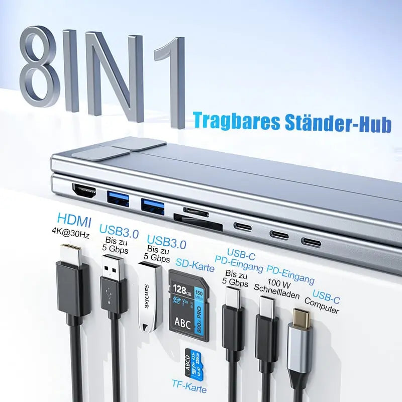 Avtoit | Foldable laptop stand with 8-in-1 hub – For tech enthusiasts & fast charging fans