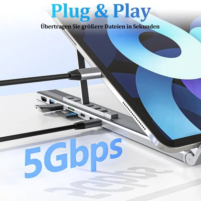 Avtoit | Foldable laptop stand with 8-in-1 hub – For tech enthusiasts & fast charging fans