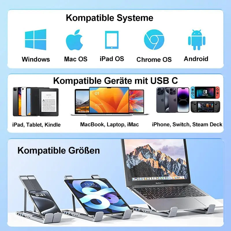 Avtoit | Foldable laptop stand with 8-in-1 hub – For tech enthusiasts & fast charging fans