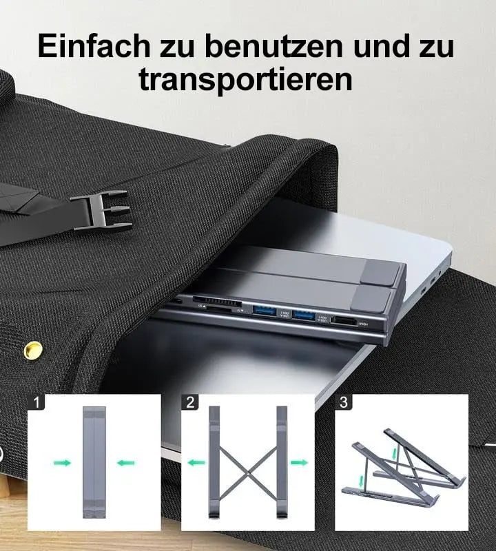 Avtoit | Foldable laptop stand with 8-in-1 hub – For tech enthusiasts & fast charging fans