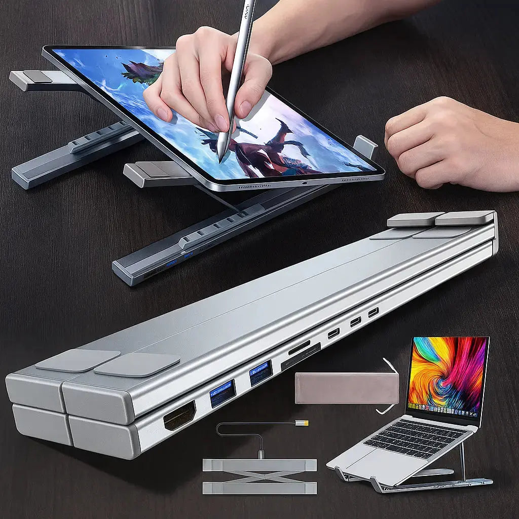 Avtoit | Foldable laptop stand with 8-in-1 hub – For tech enthusiasts & fast charging fans