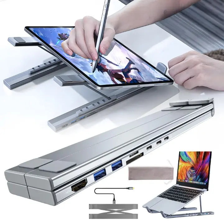 Avtoit | Foldable laptop stand with 8-in-1 hub – For tech enthusiasts & fast charging fans