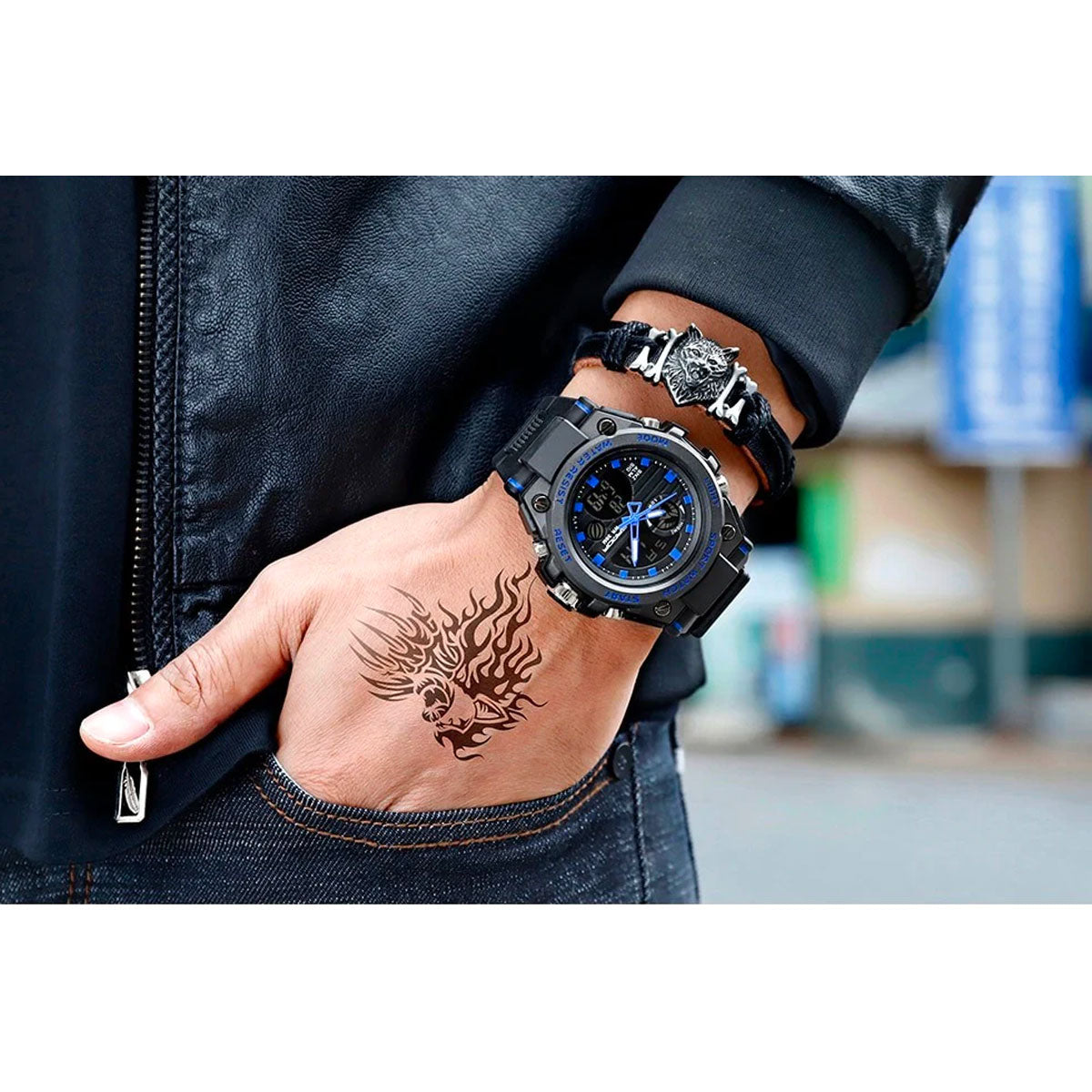 Men's Analog-Digital Military Watch with Multifunction Display