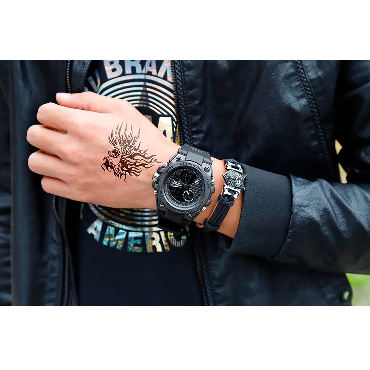 Men's Analog-Digital Military Watch with Multifunction Display