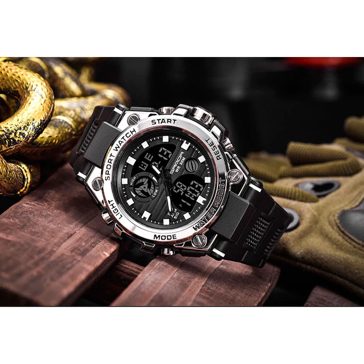 Men's Analog-Digital Military Watch with Multifunction Display