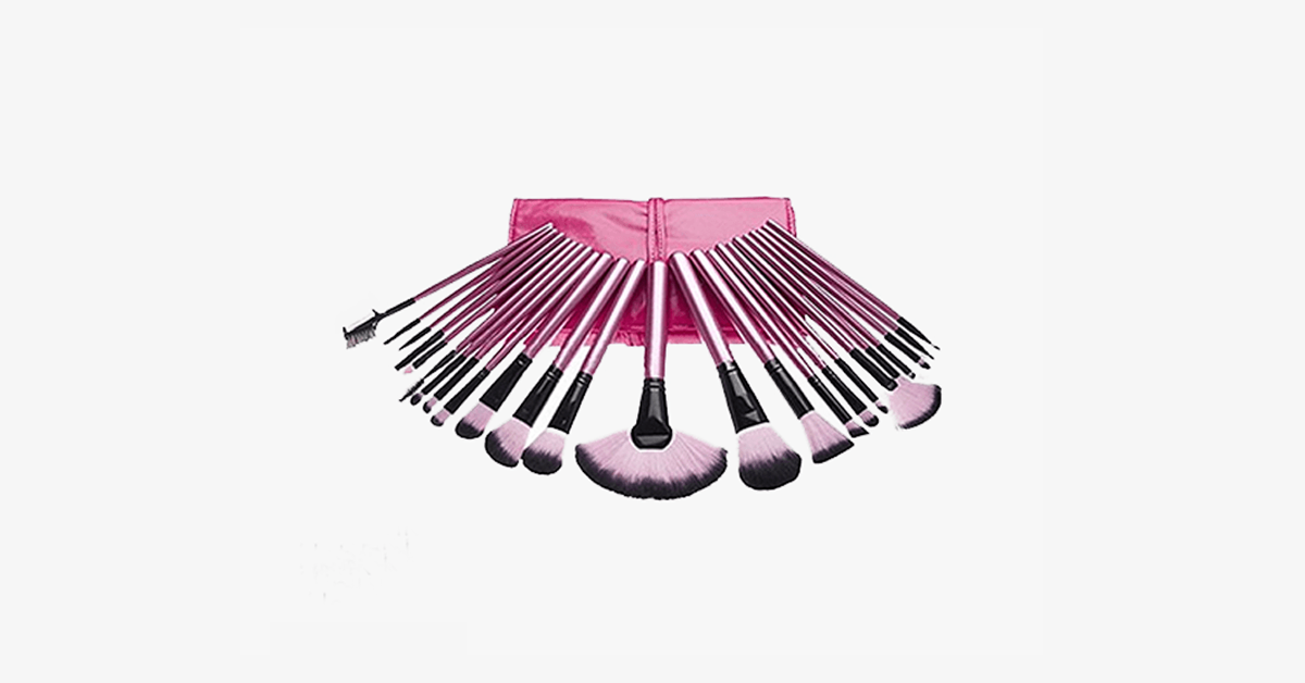 Avtoit | 24-piece professional makeup brush set with bag - Hot Pink