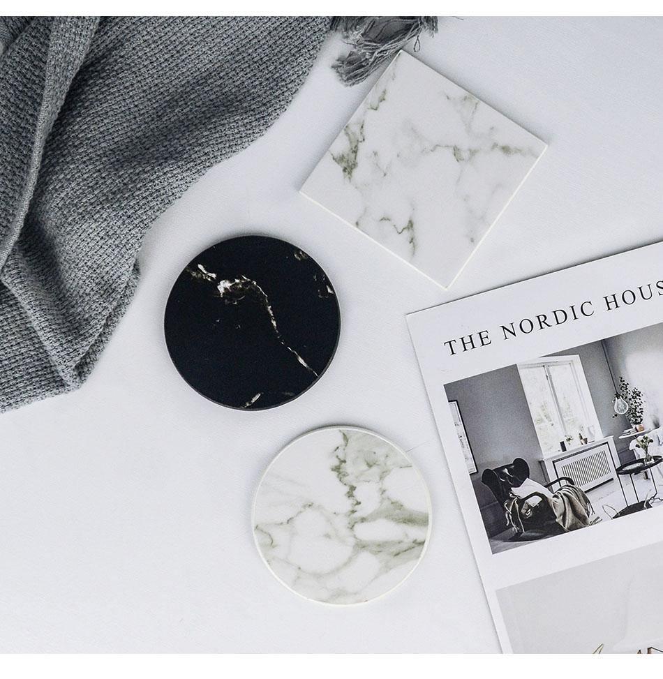 Avtoit | Coastline Vegan Leather Coaster Set | Marble Look | Stylish Protection for Surfaces