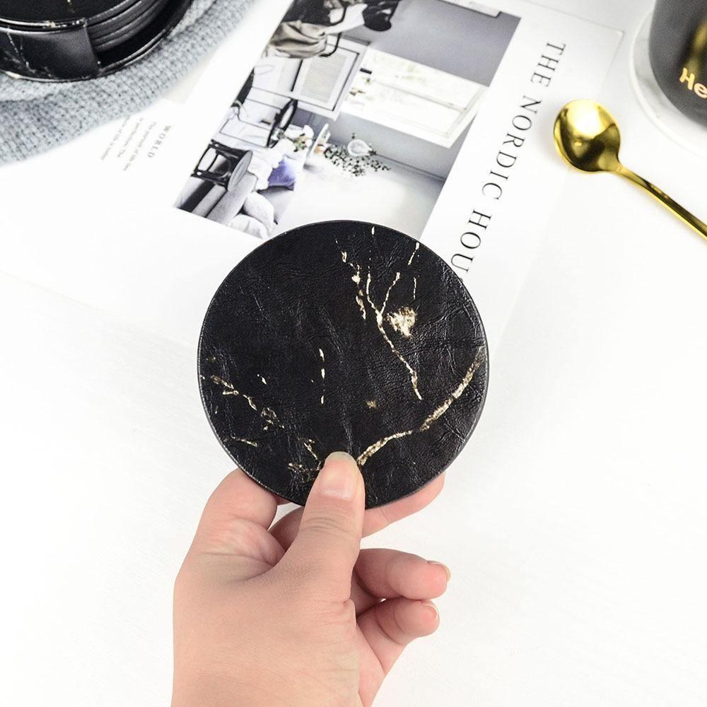 Avtoit | Coastline Vegan Leather Coaster Set | Marble Look | Stylish Protection for Surfaces