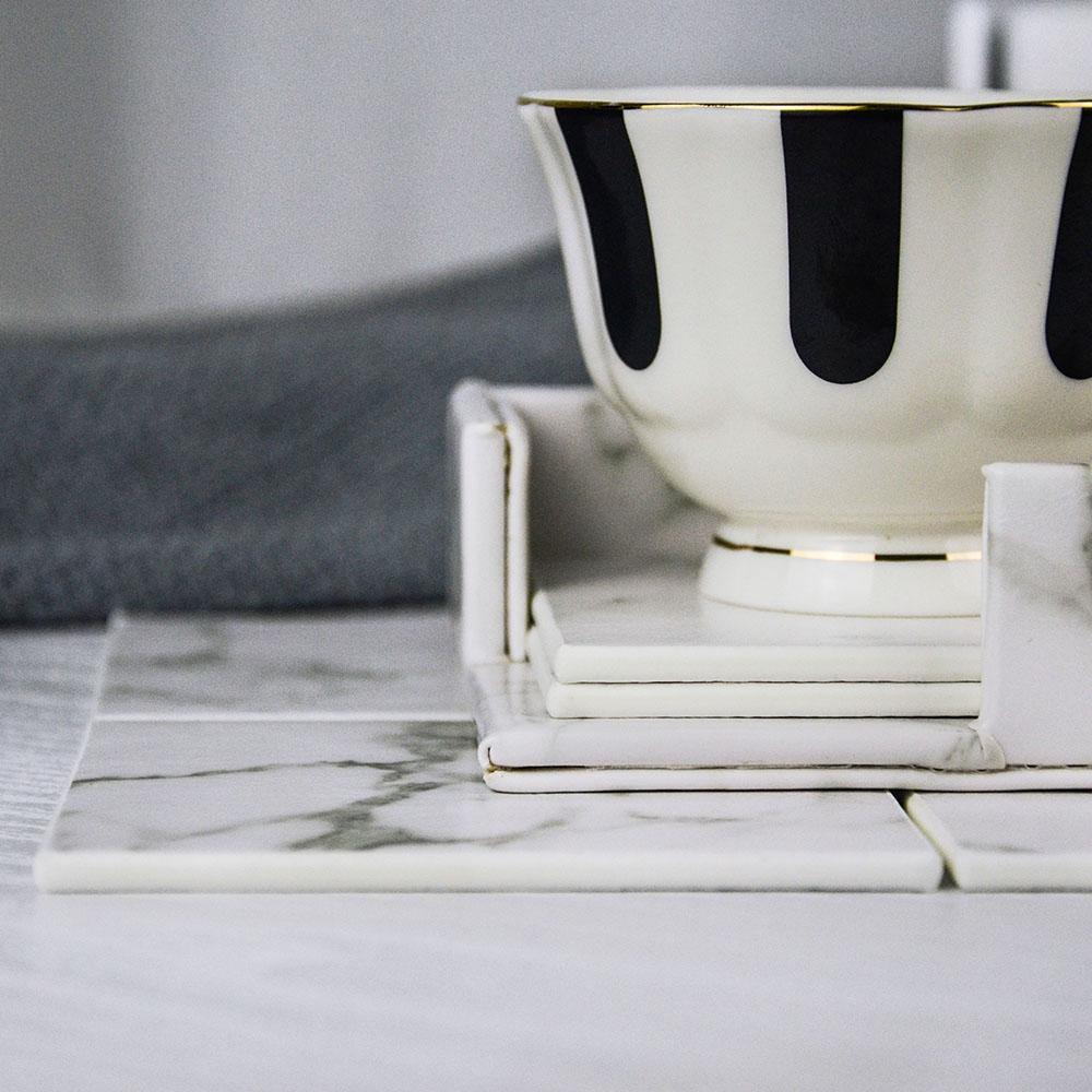Avtoit | Coastline Vegan Leather Coaster Set | Marble Look | Stylish Protection for Surfaces