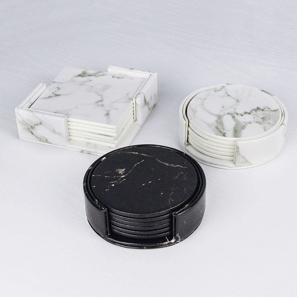Avtoit | Coastline Vegan Leather Coaster Set | Marble Look | Stylish Protection for Surfaces