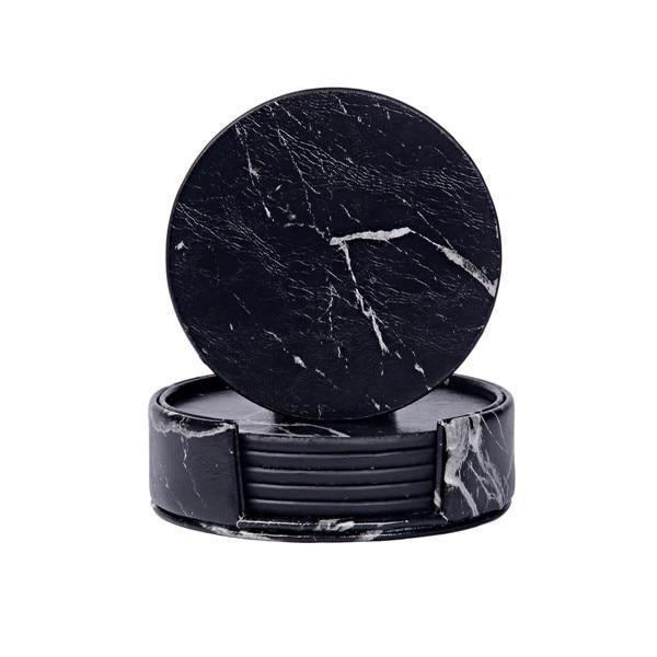 Avtoit | Coastline Vegan Leather Coaster Set | Marble Look | Stylish Protection for Surfaces