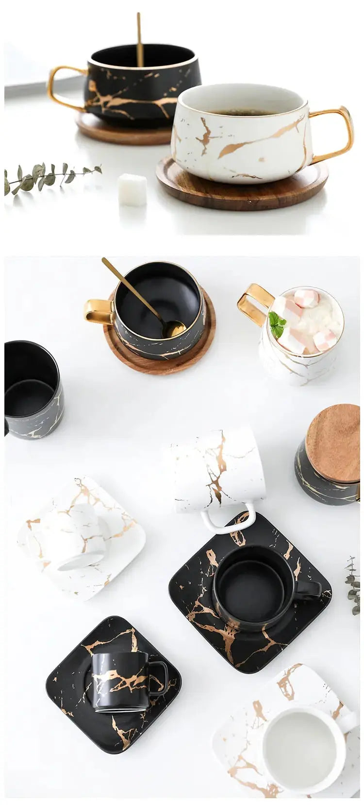 Avtoit | Marble Pattern Coffee Mug with Gold Decoration