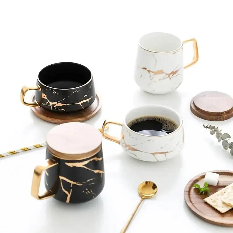 Avtoit | Marble Pattern Coffee Mug with Gold Decoration