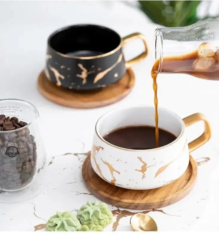Avtoit | Marble Pattern Coffee Mug with Gold Decoration