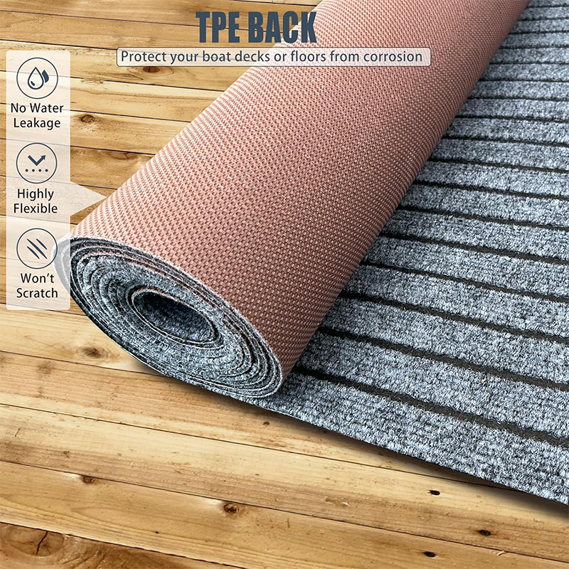 Gray Marine Carpet with Ribbed Non-Slip Surface, 44 × 94 in