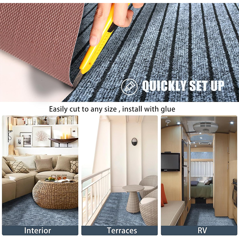 Gray Marine Carpet with Ribbed Non-Slip Surface, 44 × 94 in