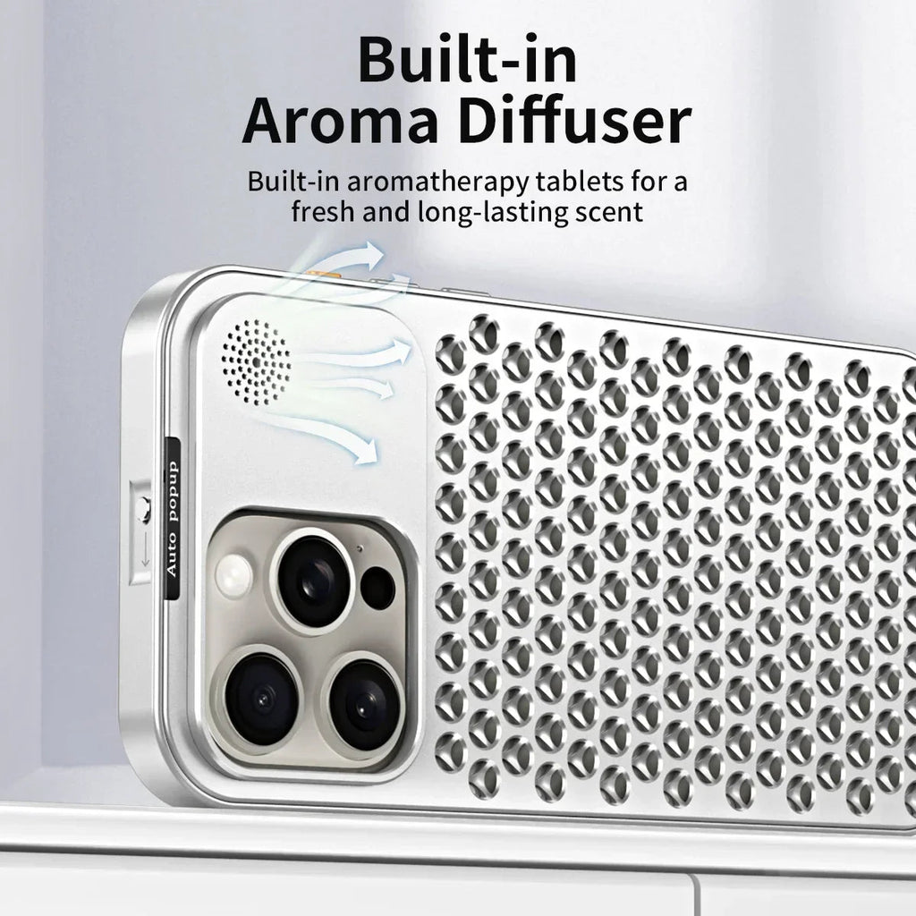 Avtoit | Breathable Perfume Aluminum alloy Heat Dissipation Phone Case For iPhone 12 13 14 15 Pro Max Plus Detachable Cover