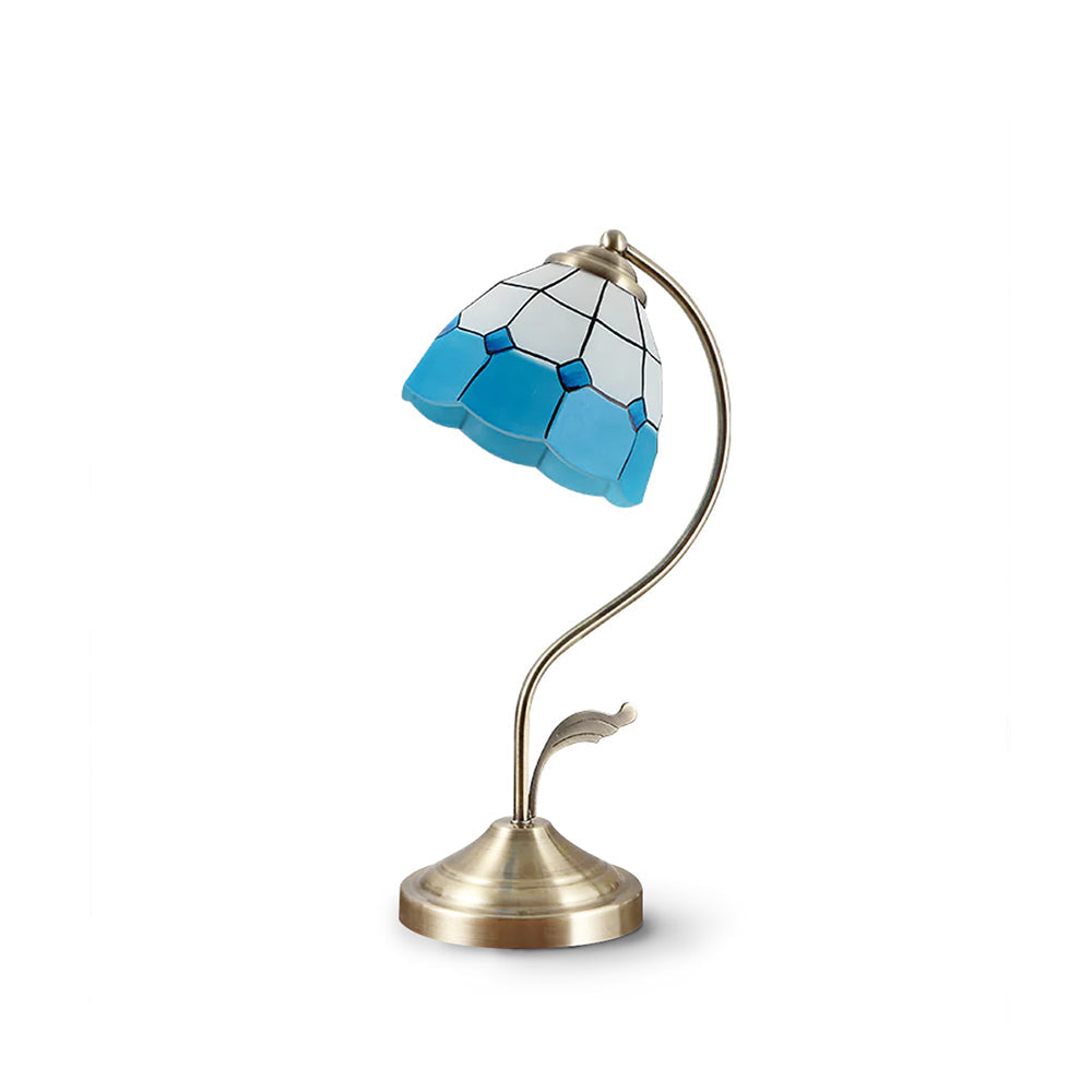 Avtoit | LuxePetal – White and Blue Glass Floral Table Lamp in Gold