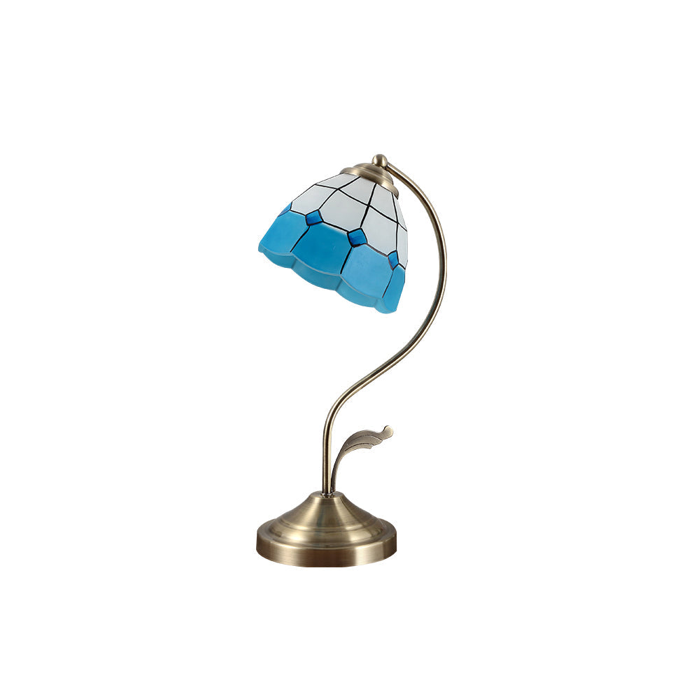 Avtoit | LuxePetal – White and Blue Glass Floral Table Lamp in Gold