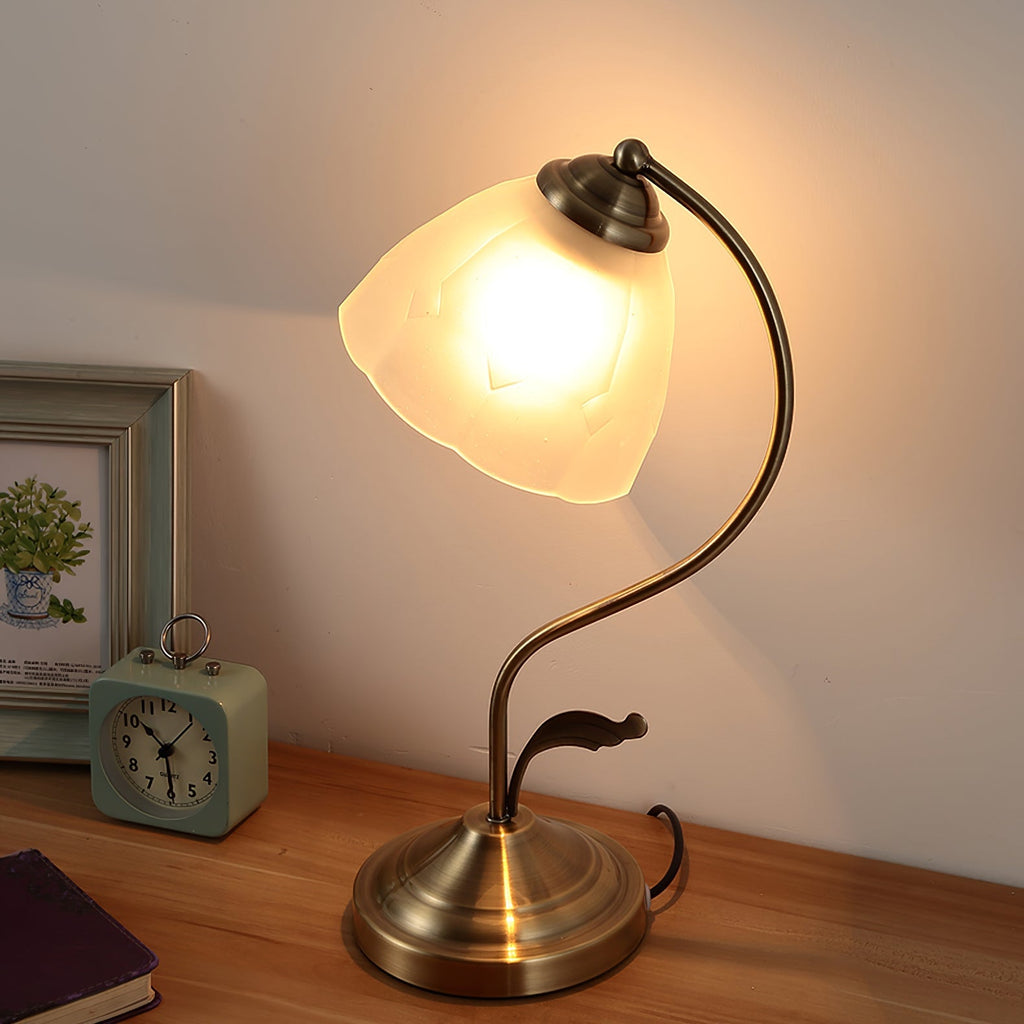 Avtoit | LuxePetal – White and Blue Glass Floral Table Lamp in Gold