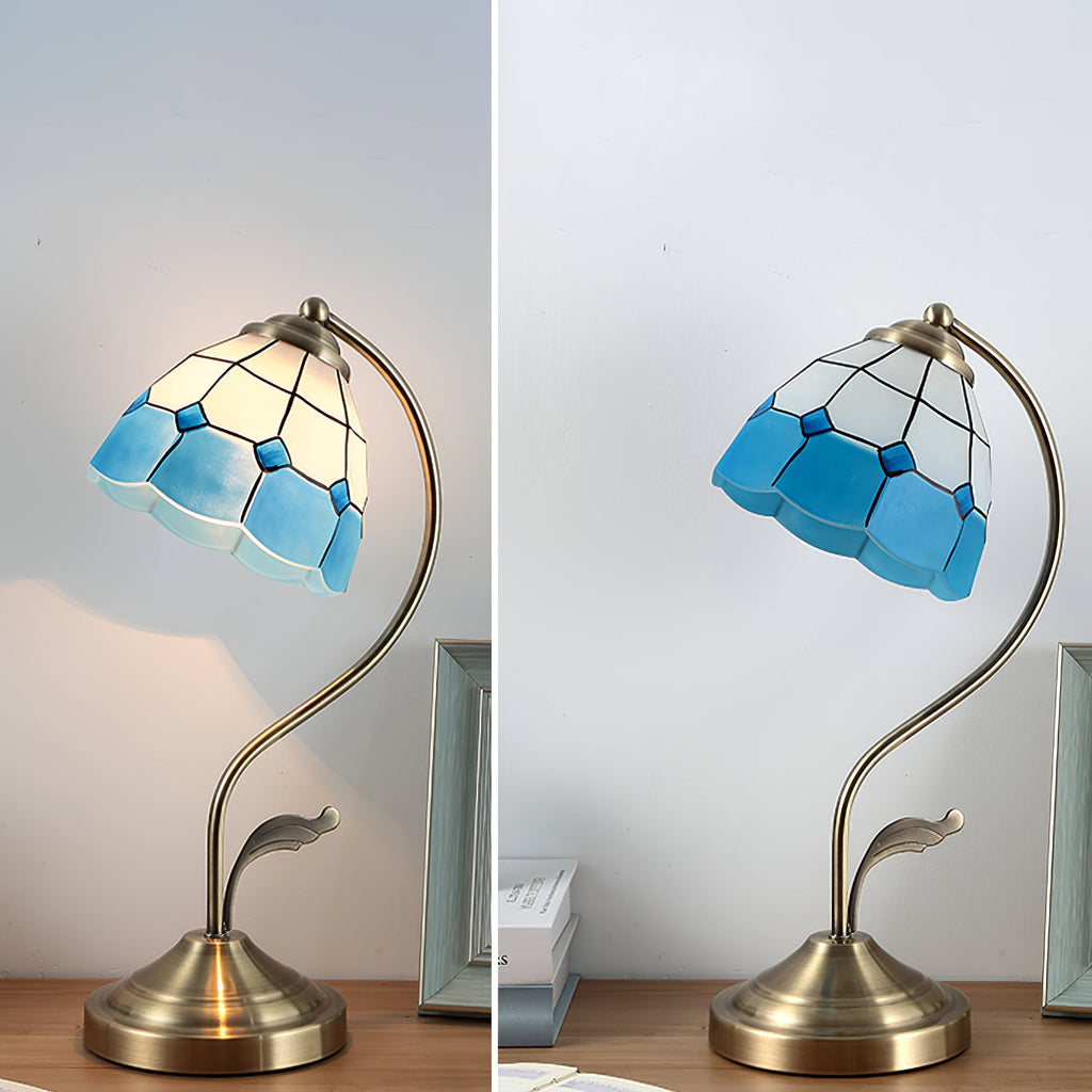 Avtoit | LuxePetal – White and Blue Glass Floral Table Lamp in Gold