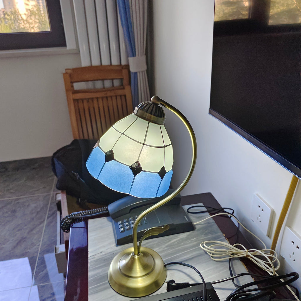 Avtoit | LuxePetal – White and Blue Glass Floral Table Lamp in Gold