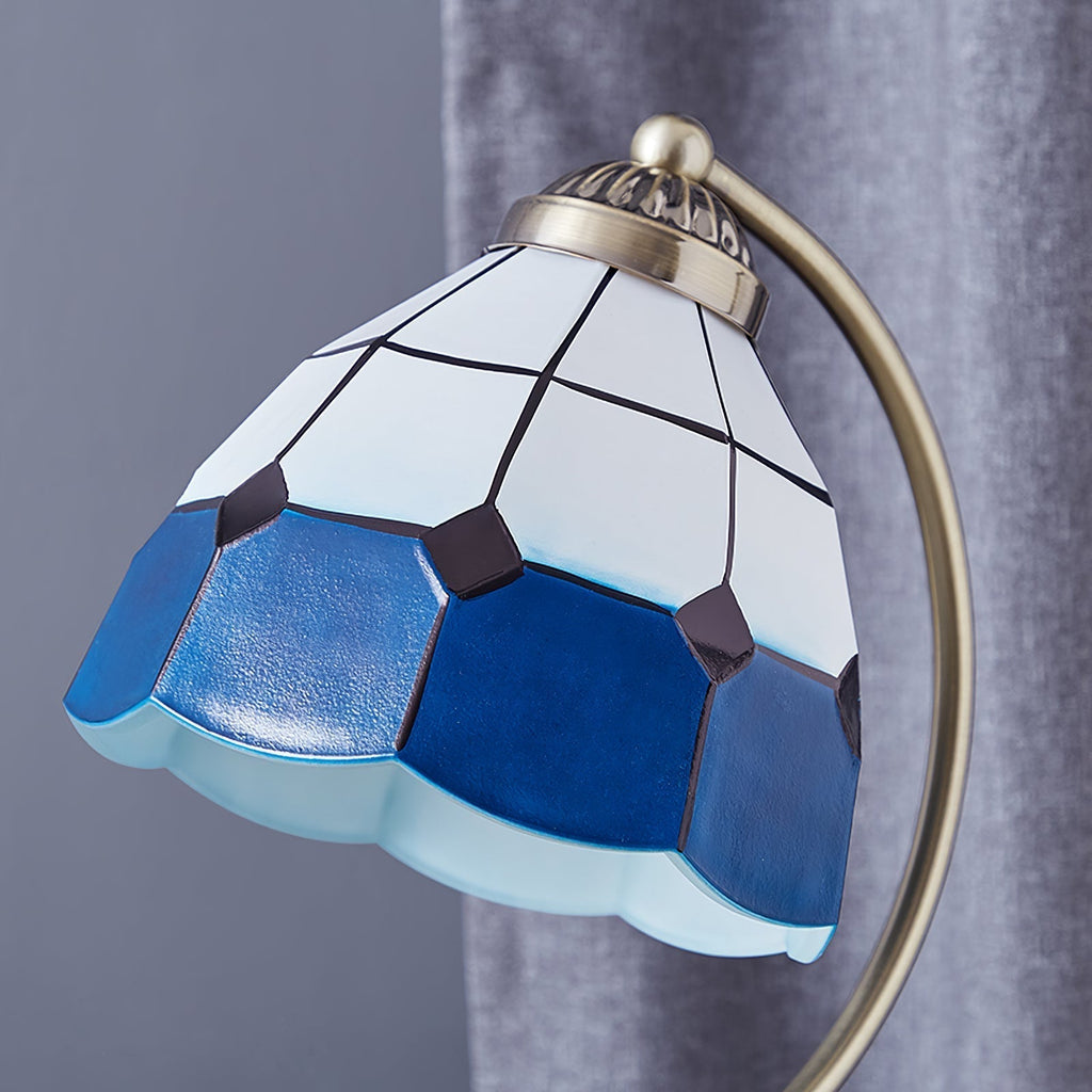 Avtoit | LuxePetal – White and Blue Glass Floral Table Lamp in Gold