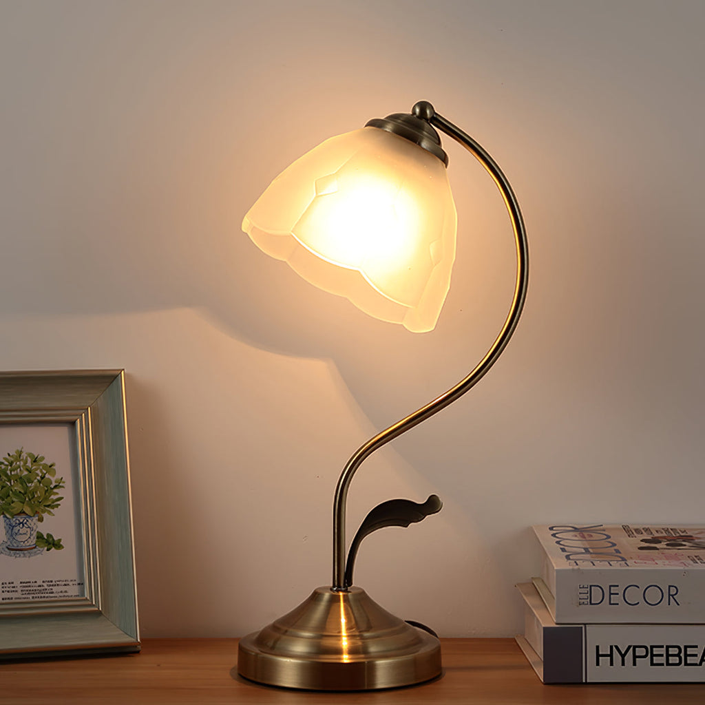 Avtoit | LuxePetal – White and Blue Glass Floral Table Lamp in Gold