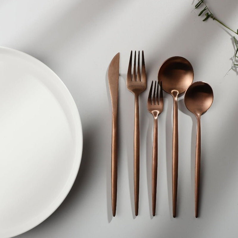 Avtoit | Minimalist Flatware Set – 20-Piece Titanium-Coated Stainless Steel Cutlery | Modern Matte Finish for Elegant Dining