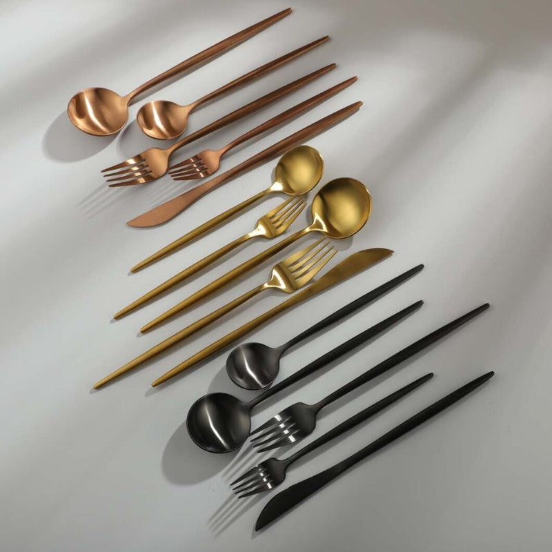 Avtoit | Minimalist Flatware Set – 20-Piece Titanium-Coated Stainless Steel Cutlery | Modern Matte Finish for Elegant Dining